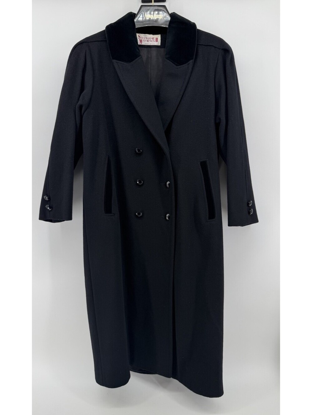 Vintage Stephane Mathews II Wool Coat Womens 9 Black Velvet Double Breasted USA